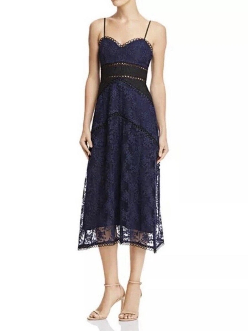 SAU LEE Brielle Floral Embroidered Cocktail Dress Women’s US 6 Navy Black NWT